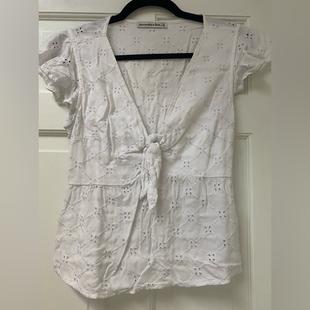 Abercrombie & Fitch Medium White Peplum Tie Blouse